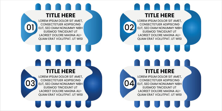 Four Step Business Infographic Template with Curved Arrow Tabs and Hanging Pointer Elements Blue Information Layout for Corporate Workflow Presentation Design