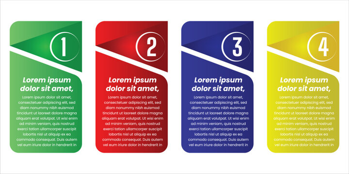 Four Step Vertical Card Infographic Template with Rounded Corner Panels Colorful Business Information Blocks for Workflow Presentation Corporate Reports and Process Design