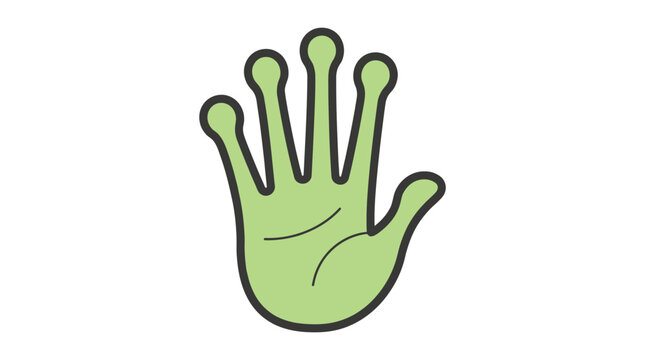 Stylized green alien hand icon featuring five rounded fingers with thick black outlines in a simple flat vector art style