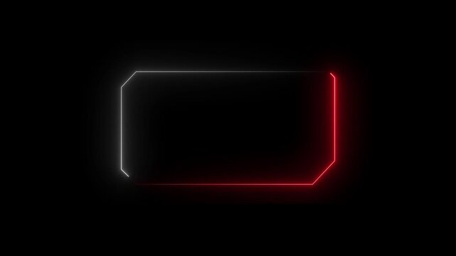 Red and White Neon Rectangular Frame with Cut Corners on Black Background border
