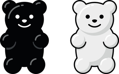 Obraz premium Cute gummy bear vector icon set with glossy and outline silhouette style for candy design