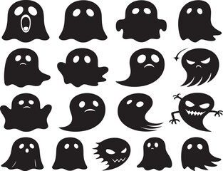 Fototapeta premium Halloween Ghost Character Icon Set Collection Black Silhouette Vector