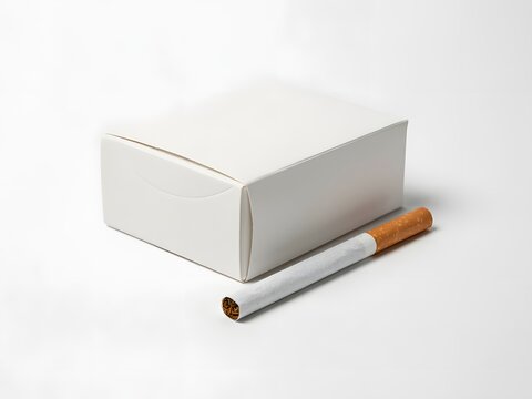 Blank white cigarette pack mockup with a single cigarette on a clean studio background.