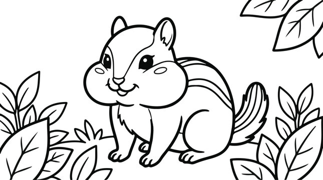 Cute cartoon chipmunk sitting among green leaves Vector