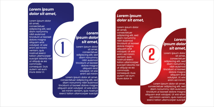 Two Step Vertical Infographic Template with Overlapping Circular Cutout Panels Blue and Red Business Process Timeline Layout for Corporate Presentation Workflow and Information Design