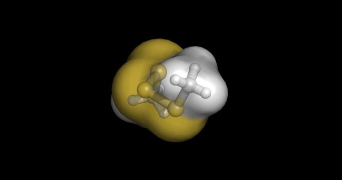 Dimethyl trisulfide, volatile organosulfur compound in flavor chemistry and cell signaling, 3D molecule spinning, 4K