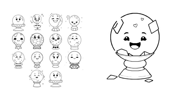 Smiling Cartoon Crystal Ball On A Stand Simple Coloring Book Line Art Thick Bold Outlines Cute Kaw Coloring Page