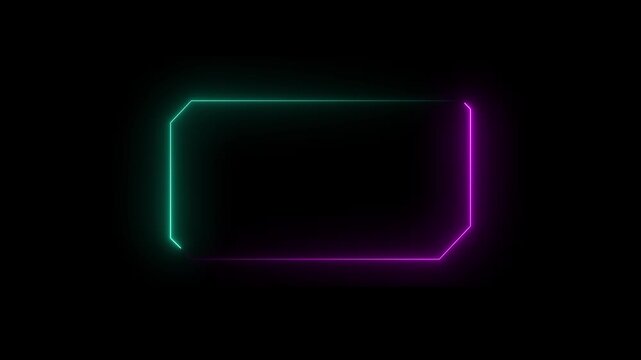 Purple and Teal Neon Rectangular Frame with Cut Corners on Black Background border