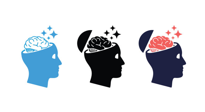 Open mind and creativity vector icons: Line and glyph solid icon and logo template - Clipart, sticker - icon set