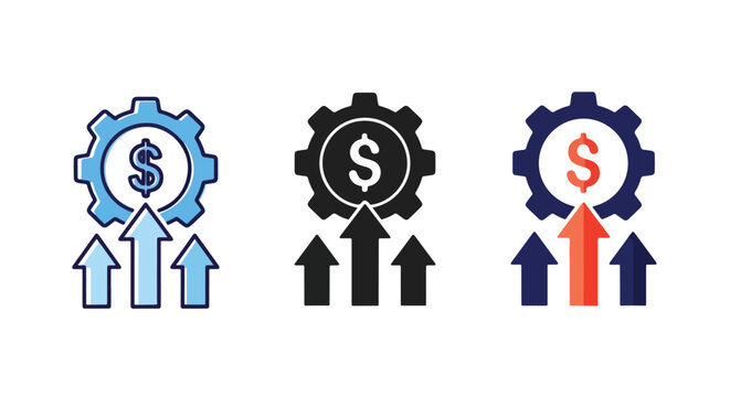 Financial growth gear with rising arrows: SVG and PNG icons - Vector Icons and Stickers - PNG, SVG, EPS - Glyph and solid icon set