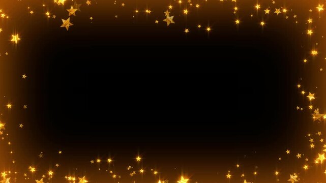 gold stars confetti border frame happy birthday and party celeblation animation, golden star christmas and new year stream social media motion background