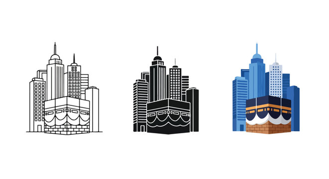 Kaaba architecture building vector icon: logo icons vector set. Blue, Black and white icons