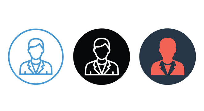 User avatar in circle frame icon set: logo icons vector set. Blue, Black and white icons