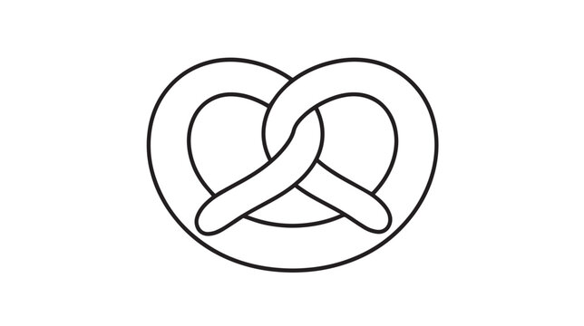 Minimalist pretzel line art vector, simple black outline snack icon, traditional German bakery knot illustration for logo design and menus