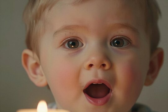 Close Of Young Child With Strikingly Large Eyes Enhanced By Makeup Resembling Golden Glitter Shimmer Giving Almost Otherworldly