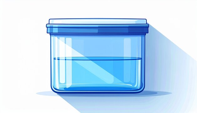 Transparent Blue Plastic Storage Container with Water.