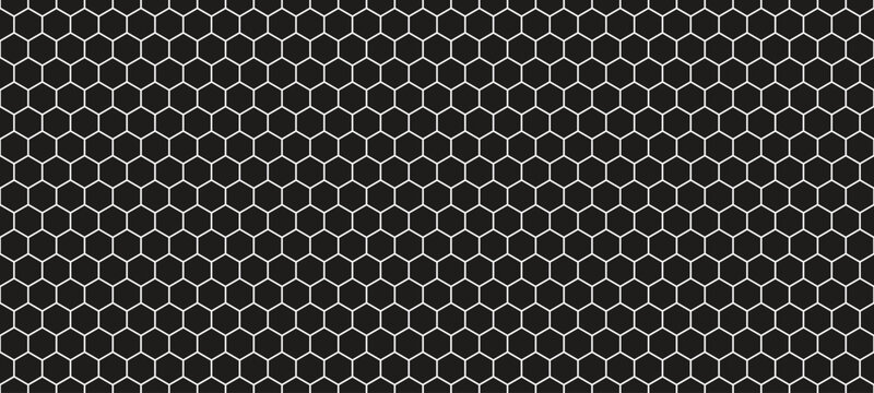 Carbon honeycomb weave pattern. Hexagonal fiber net black bg. Mosaic geometric texture.