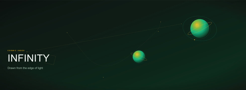 Infinity space concept vector, futuristic dark green galaxy background with planets, cosmic universe illustration with celestial spheres