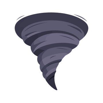 Powerful dark tornado whirlwind icon isolated on white background representing natural disaster, storm weather, wind vortex, and extreme climate change catastrophe in flat vector style