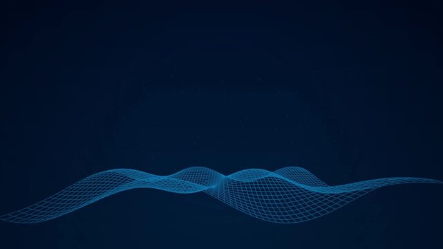 Blue wireframe wave undulates in a seamless loop
