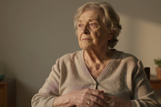 Elderly Woman As Main Subject Contemplative Pensive With Slight Furrow In Brow Suggesting Deep Thought Concern Skin Marked By Age