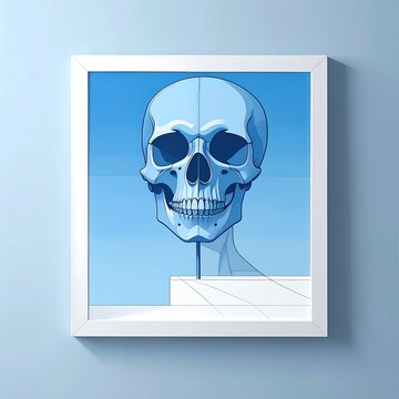 Framed Skull Artwork on Light Blue Wall.