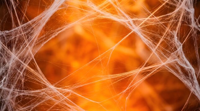 Halloween spooky spider web background with orange bokeh light effect