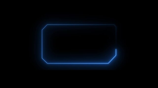 Blue Neon Geometric Frame on Black Background with Subtle Reflection blue neon frame geometric shape