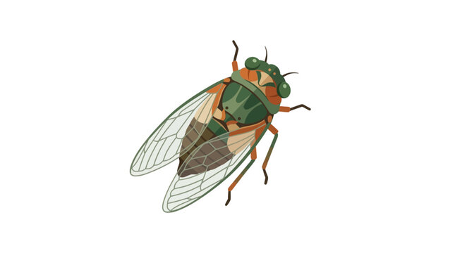 Minimalist flat vector illustration of a cicada insect isolated on white background