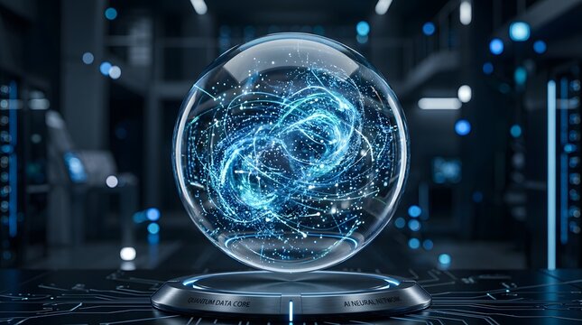 Quantum data core and ai neural network sphere on a hightech platform