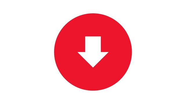 A clear graphic icon displaying a white downward arrow within a bold red circle, frequently used to signify downloading, scrolling, or directional guidance on digital platforms