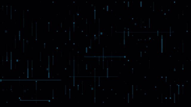 Abstract digital data stream with vertical glowing lines and glitch effects.