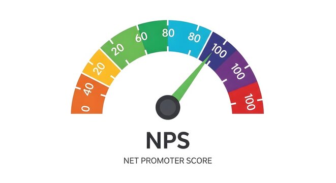 NPS gauge net promoter score meter with a colorful scale on white