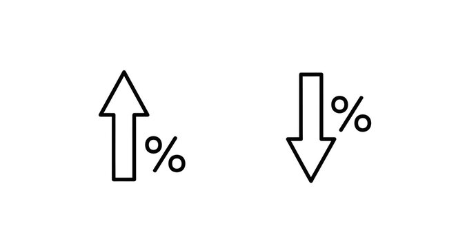 Percentage icon set showing upward and downward arrows on white background