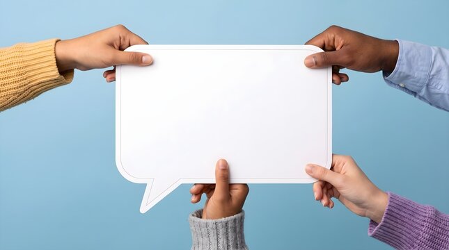 Halloween diverse hands holding a large blank speech bubble sign isolated on white background