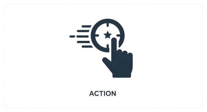 Action icon featuring a pointing hand hitting target on white background