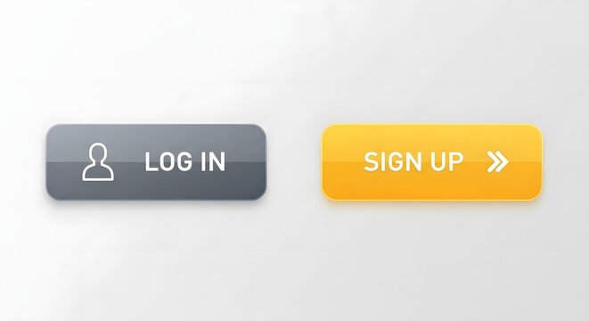 Button set gray login and orange sign up web buttons on white