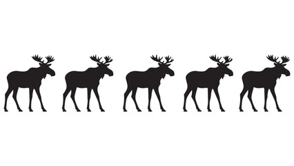 Obraz premium Five Black Moose Silhouettes Walking in a Row - Minimalist Animal Line Art Vector Illustration for Nature Designs, Logos, and Branding