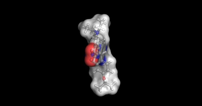 Isotonitazine, potent synthetic benzimidazole opioid analgesic, 3D molecule spinning, 4K