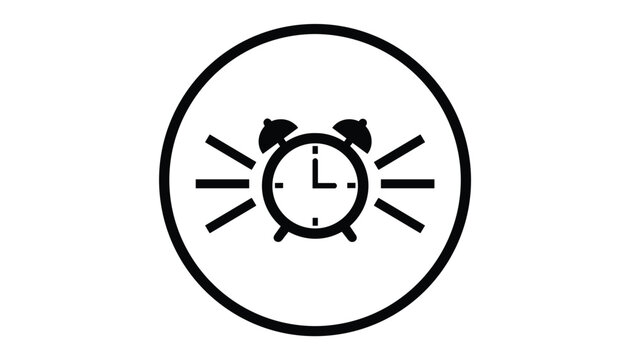 Circular line art icon of an alarm clock ringing loudly to represent waking up early, time management, or urgent deadlines.