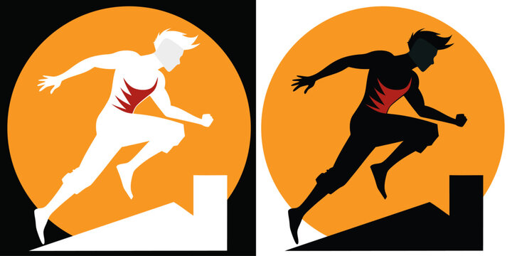 Parkour Athlete Silhouette Vector - Male Extreme Sport Jump Illustration