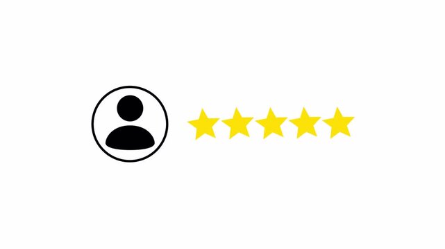 customer feedback notification with progressively appearing stars animation, representing review ratings  user satisfaction.5 Star Customer Rating Animation with User Profile Icon in 4K.Alpha  Channel