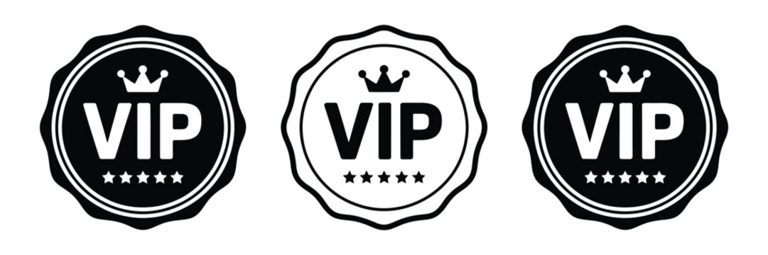 VIP Badge Premium Membership Vector Icon Collection with Crown, Star, Exclusive Member, Luxury Access, and Reward Symbols