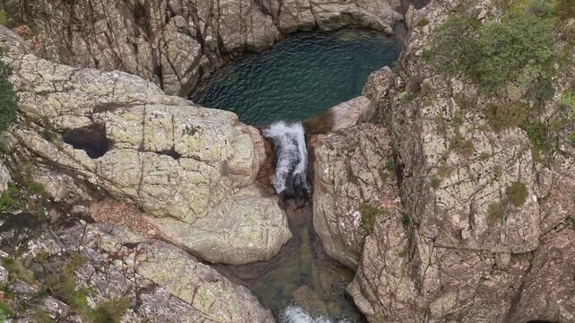 Cascata di Piscina Irgas Near Villacidro, Province of Medio Campidano, Italy. Aerial Topdown Shot