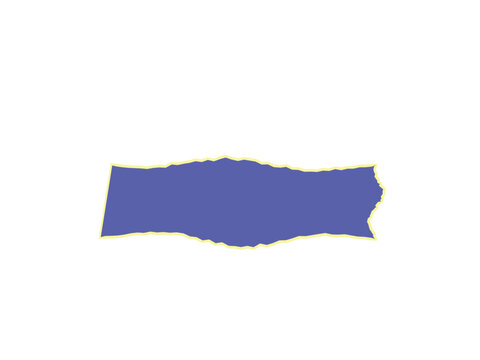 A blue rectangular piece of torn paper with a thin yellow border edge