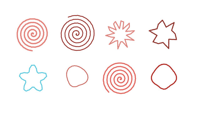 A collection of various hand drawn geometric shapes and spiral patterns