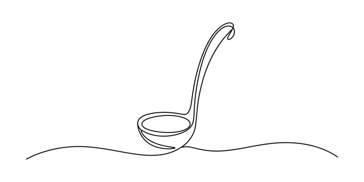 Soup ladle kitchen tool continuous line drawing