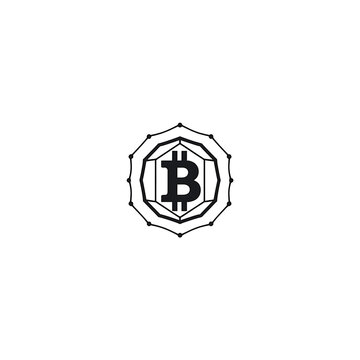 Bitcoin digital currency geometric icon with currency blockchain investment financial geometric technology