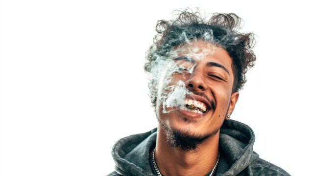 Young man smoking and smiling