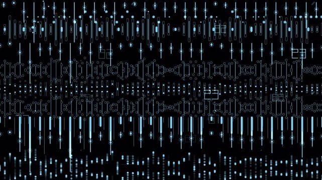Abstract Digital Matrix Glitch Background with Vertical Glowing Lines.